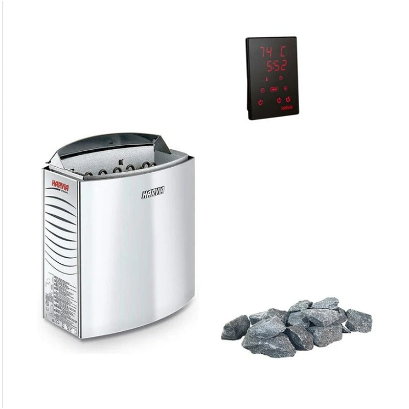 Complete set consisting of Harvia Vega E Sauna heater, Xenio CX110 control unit and sauna stones - powerful complete sauna package